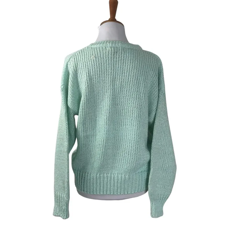 Vintage 80s Mint Green Pastel Knit Sweater Soft Cozy Retro M/L